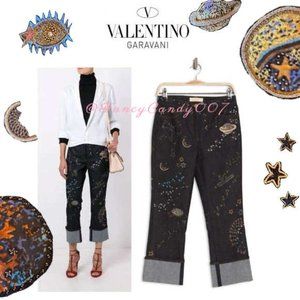 Valentino Space Embroidered Cuffed Jeans, Size 29